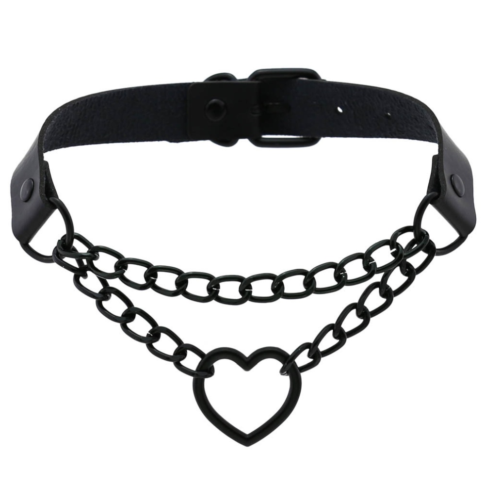 Bullet 69 - Black Heart Chain Halsband - Schwarz/Schwarz